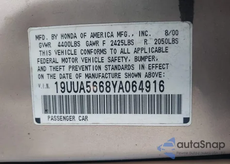 2000 Acura Tl 3.2 из США, поврежденный, VIN 19UUA5668YA064916